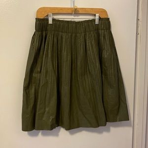 Anthropologie army green glossy vegan leather skirt, size L